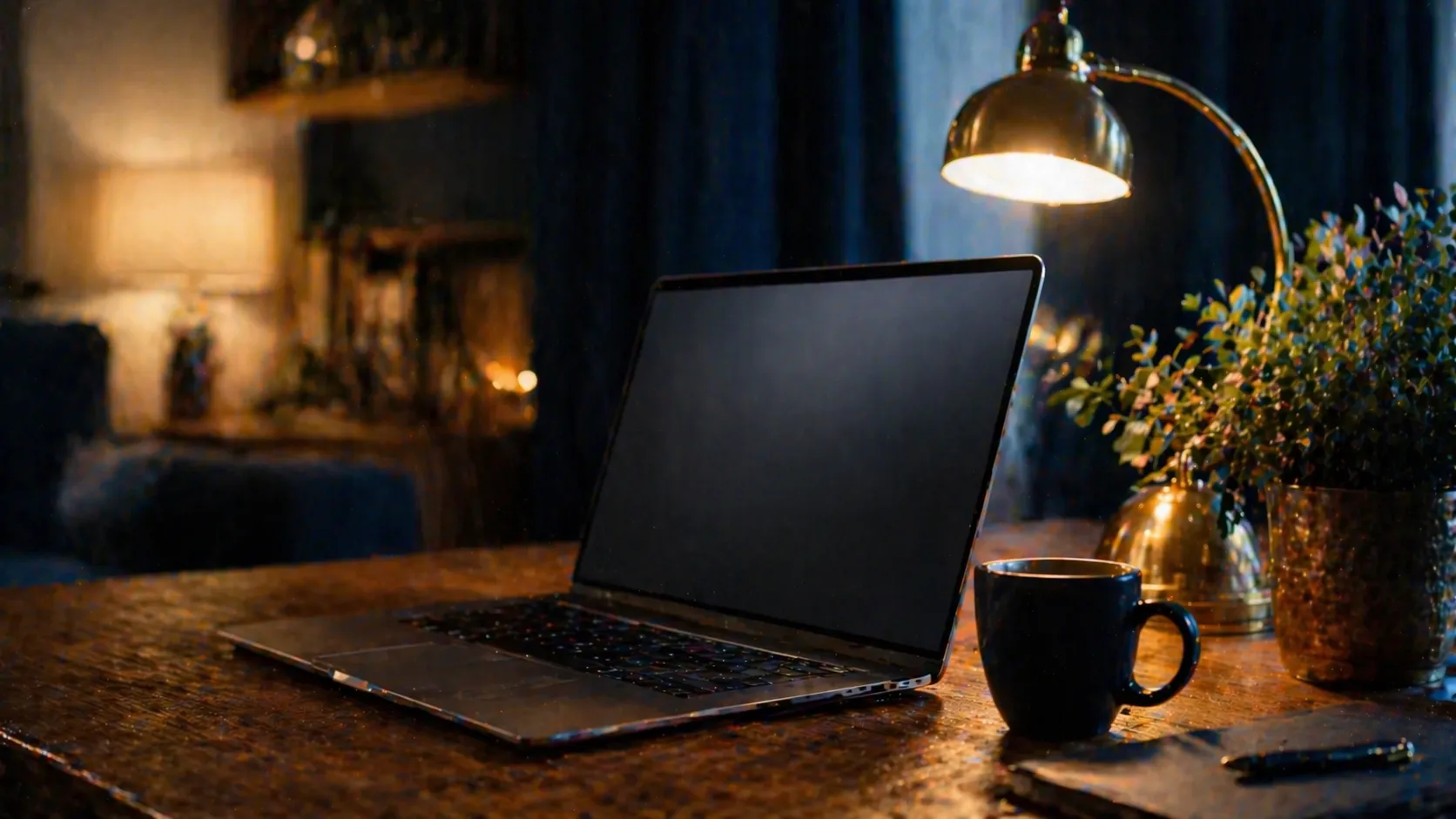 Laptop aperto su scrivania casa al tramonto — attivazione luce e gas senza agente